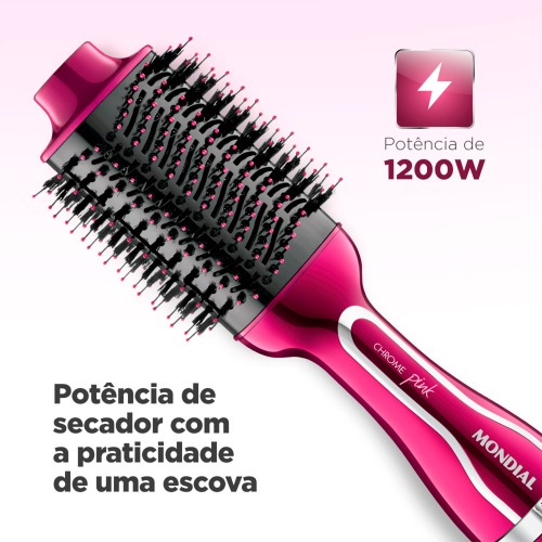 Escova secadora 1200W 3 em 1 Chrome Pink - ES-04  110V