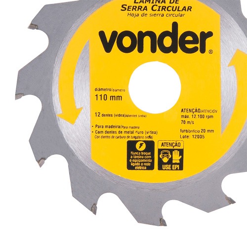 Lmina de serra circular com dentes de metal duro/vdea, 110 mm x 20 mm, 12 dentes