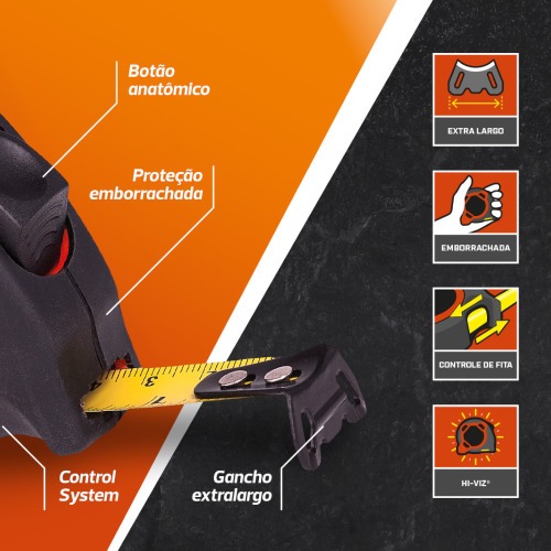 Trena com fita de a�o 25 mm x 8 m com trava - L600