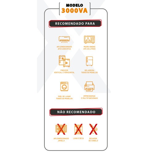 Transformador de voltagem 3000 VA tomada tripolar 20A bivolt - Tecno 110V/220V Transformador de voltagem 3000 VA tomada tripolar 20A bivolt - Tecno 110V/220V