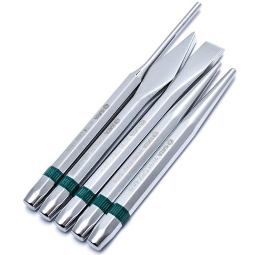 Jogo de talhadeira, pun��o e saca-pinos com 5 pe�as