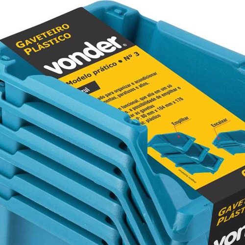 Gaveta pl�stica para estante n� 3 azul  jogo com 6 pe�as modelo pr�tico