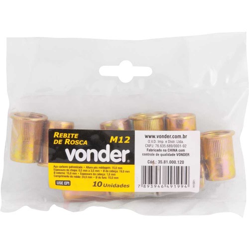 Rebite de rosca M12 com 10 peas	