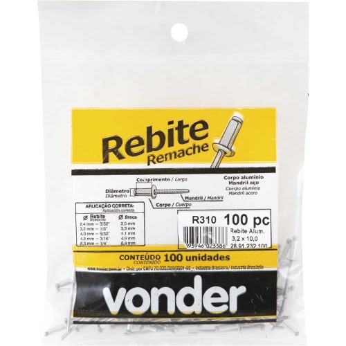 Rebite de repuxo 3,2 x 10 mm embalagem com 100 peas - VD310