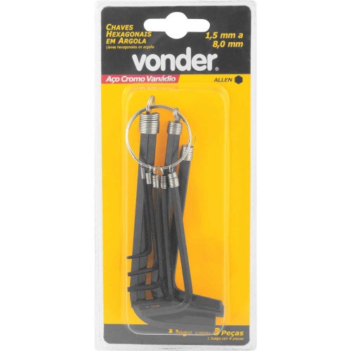 Jogo de chave allen com argola 1,5 a 8 mm com 8 peas