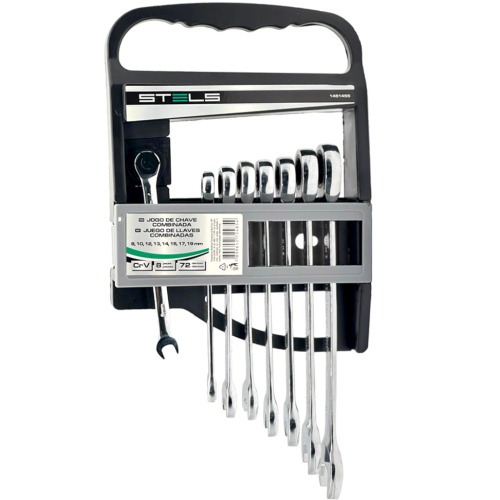 Jogo de chave combinada com catraca 8 a 19 mm com 8 pe�as