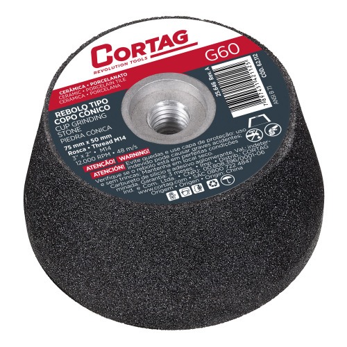 Rebolo cônico para esmerilhadeira angular 75mm rosca M18 G60 Rebolo cônico para esmerilhadeira angular 75mm rosca M18 G60