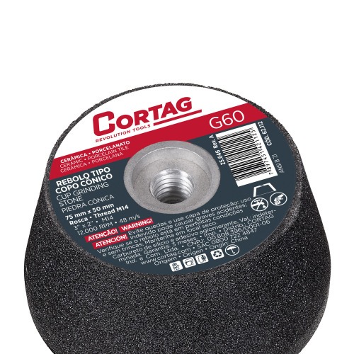 Rebolo cônico para esmerilhadeira angular 75mm rosca M18 G60 Rebolo cônico para esmerilhadeira angular 75mm rosca M18 G60