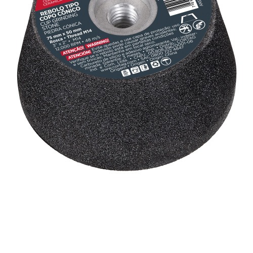 Rebolo cônico para esmerilhadeira angular 75mm rosca M18 G60 Rebolo cônico para esmerilhadeira angular 75mm rosca M18 G60