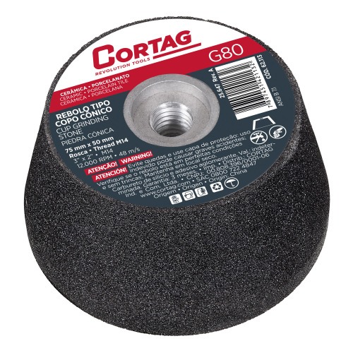 Rebolo cônico para esmerilhadeira angular 75mm rosca M18 G80 Rebolo cônico para esmerilhadeira angular 75mm rosca M18 G80