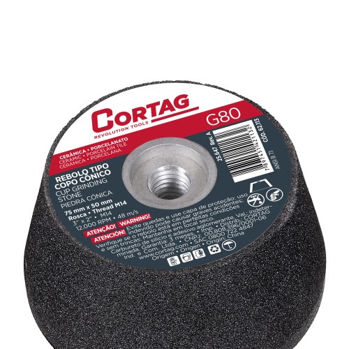 Rebolo cônico para esmerilhadeira angular 75mm rosca M18 G80 Rebolo cônico para esmerilhadeira angular 75mm rosca M18 G80