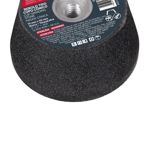 Rebolo cônico para esmerilhadeira angular 75mm rosca M18 G80 Rebolo cônico para esmerilhadeira angular 75mm rosca M18 G80