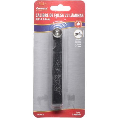 Cálibre de folga 0,05 mm a 1,00 mm com 22 lâminas Cálibre de folga 0,05 mm a 1,00 mm com 22 lâminas
