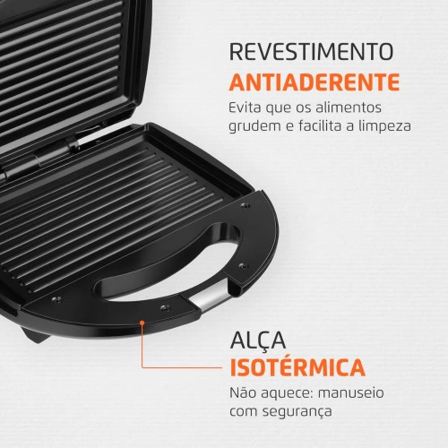 Sanduicheira Grill antiaderente 750 watts preta - S-12  110V
