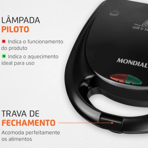 Sanduicheira Grill antiaderente 750 watts preta - S-12  110V