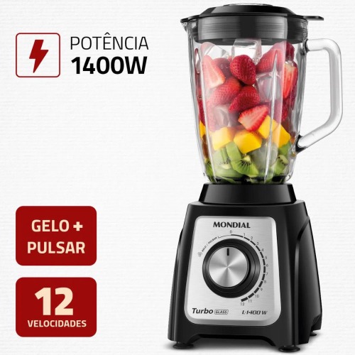 Liquidificador 12 velocidades 1400W Turbo Glass com copo de vidro - L1400-GI  110V