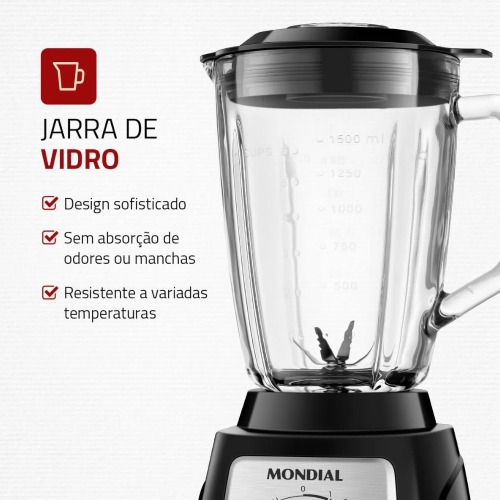 Liquidificador 12 velocidades 1400W Turbo Glass com copo de vidro - L1400-GI  110V
