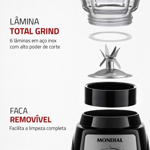 Liquidificador 12 velocidades 1400W Turbo Glass com copo de vidro - L1400-GI  110V