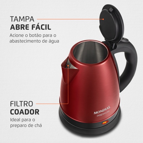 Chaleira elétrica 2 litros 1.200 watts vermelha Premium - CE-06-R 110V Chaleira elétrica 2 litros 1.200 watts vermelha Premium - CE-06-R 110V