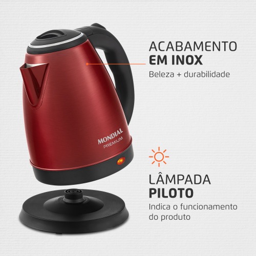 Chaleira elétrica 2 litros 1.200 watts vermelha Premium - CE-06-R 110V Chaleira elétrica 2 litros 1.200 watts vermelha Premium - CE-06-R 110V