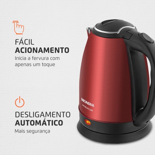 Chaleira elétrica 2 litros 1.200 watts vermelha Premium - CE-06-R 110V Chaleira elétrica 2 litros 1.200 watts vermelha Premium - CE-06-R 110V