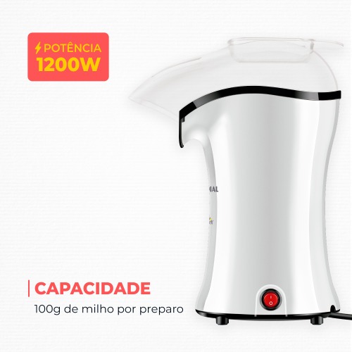 Pipoqueira elétrica com bico direcionador 1200 watts branco- PopFlix 110V Pipoqueira elétrica com bico direcionador 1200 watts branco- PopFlix 110V