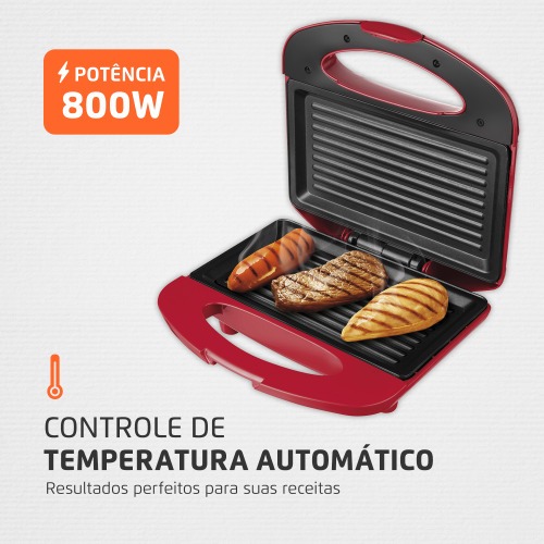 Sanduicheira Grill antiaderente 800 watts inox - S-19  220V
