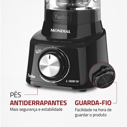Liquidificador 5 velocidades 900 watts full black - L-900-FB  220V