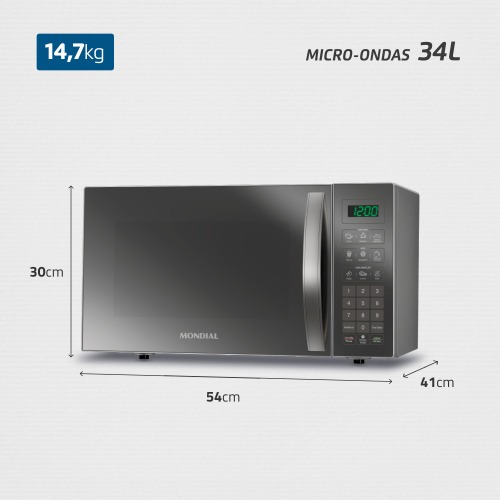 Micro-ondas 34 litros 1400W espelhado 10 nveis de potncia- MO-02-34-E  220V
