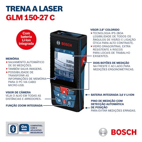 Trena a laser com leitura at� 150 metros com Bluetooth - GLM 150-27 C