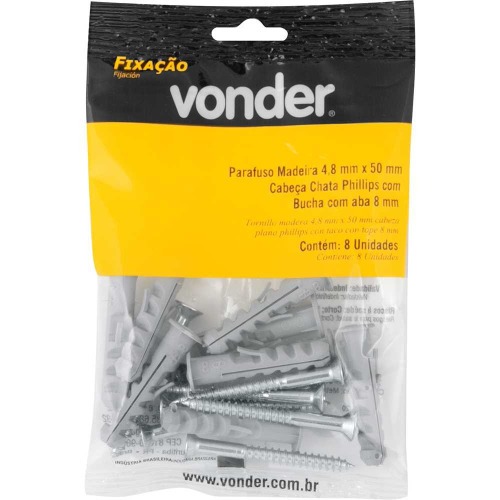 Jogo de parafusos com bucha 4,8 x 50 mm com 8 pares Jogo de parafusos com bucha 4,8 x 50 mm com 8 pares