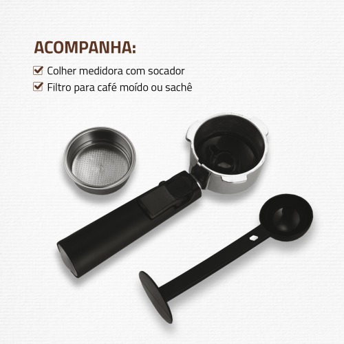 Cafeteira expresso 15 Bar preta e prata - Coffee Cream C-08  110V