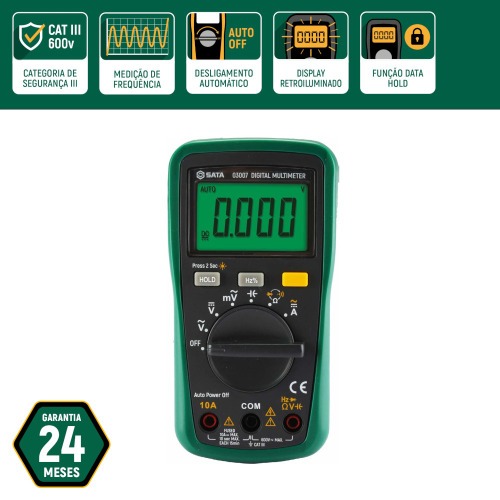 Mult�metro digital mini com medi��o de frequ�ncia 600V CAT III DC/AC - ST03007