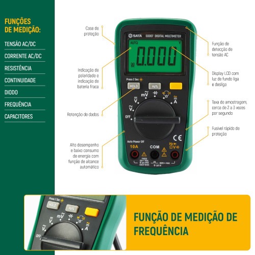 Mult�metro digital mini com medi��o de frequ�ncia 600V CAT III DC/AC - ST03007