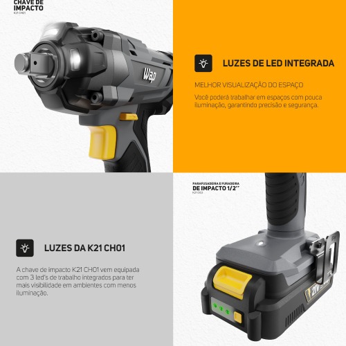 Combo Furadeira Parafusadeira de impacto K21 ID03 + Chave de impacto K21 CH01 21V - K21 KT01  110V/220V