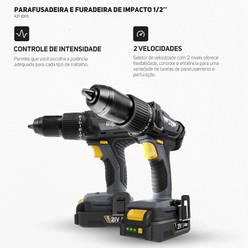 Combo Furadeira Parafusadeira de impacto K21 ID03 + Chave de impacto K21 CH01 21V - K21 KT01  110V/220V