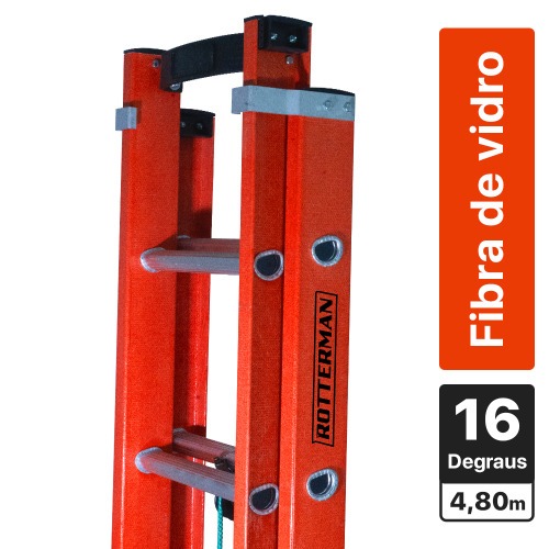Escada de fibra de vidro extensível 3 x 4,80 m 16 degraus - ESC30480 Escada de fibra de vidro extensível 3 x 4,80 m 16 degraus - ESC30480
