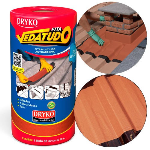 Fita manta asf�ltica telhado terracota auto adesiva 30 cm x 10 m - Vedatudo