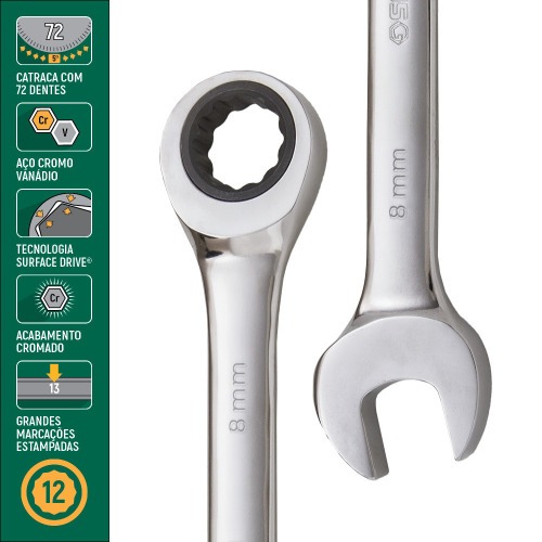 Chave combinada com catraca 8 mm ao cromo vandio - ST43201ST