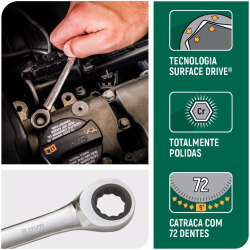 Chave combinada com catraca 8 mm ao cromo vandio - ST43201ST