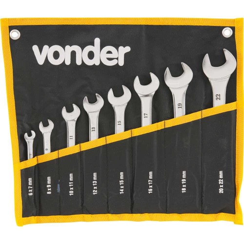 Jogo de chaves fixa 6 a 22 mm ao cromo vandio 8 peas 