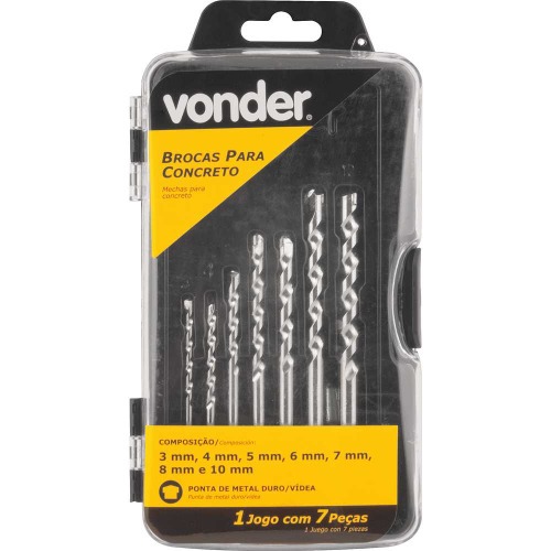 Jogo de brocas para concreto 3 a 10 mm com 7 peas
