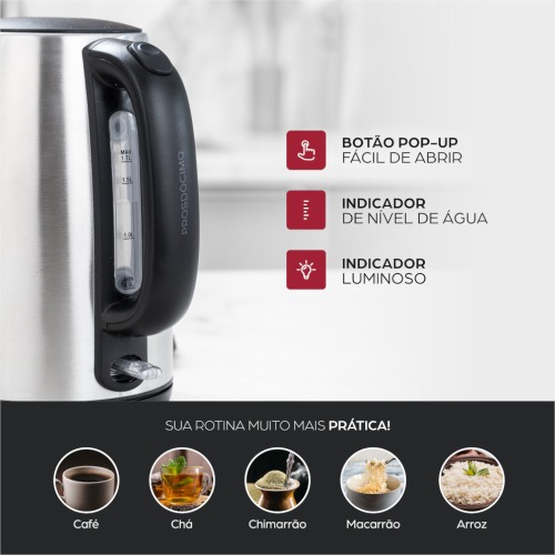 Chaleira eltrica 1,7 litros 1200 watts em ao inox - Prosdcimo WCE1  110V