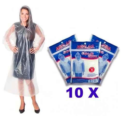 Kit 10 Capas de chuva descart�veis transparentes 