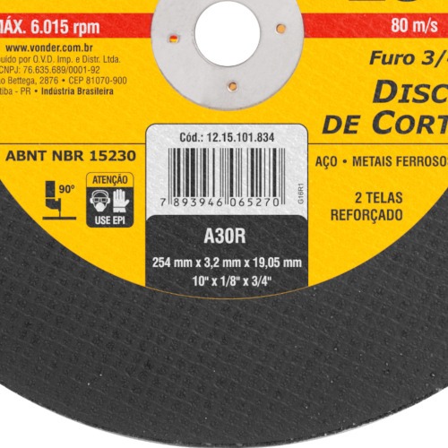 Disco de corte 254 x 3,2 x 19,05 mm - VDR02