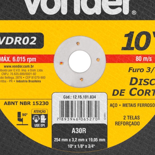 Disco de corte 254 x 3,2 x 19,05 mm - VDR02