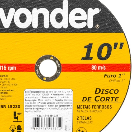 Disco de corte 254 x 3,2 x 25,40 mm ? DCV 