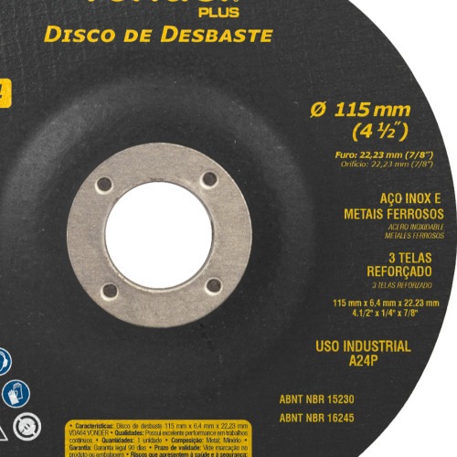 Disco de desbaste para metal 115 x 6,4  x 22,23 mm - VDA64