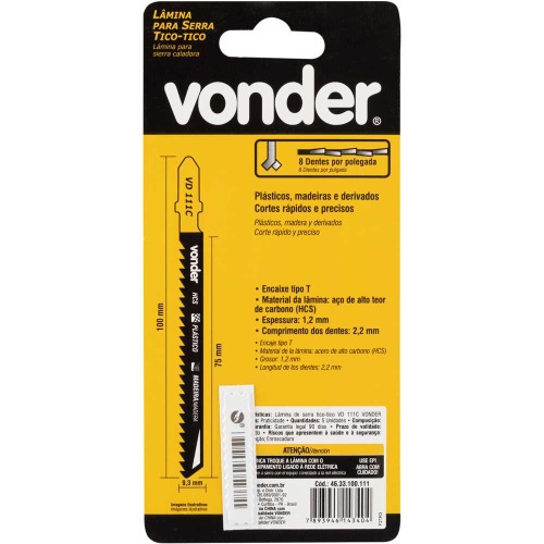 Jogo de lminas para serra tico tico 100 mm 8 dentes com 5 peas - VD 111C 