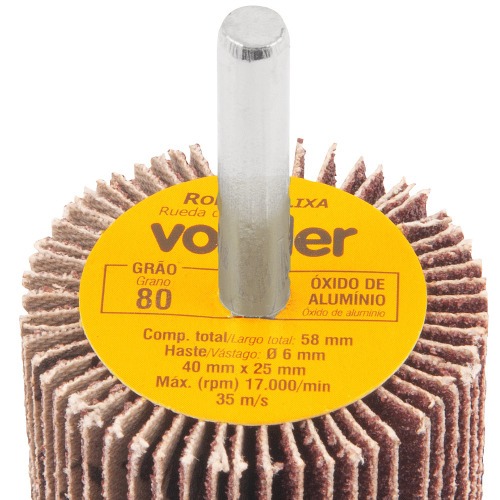 Roda de lixa 40 x 25 mm com haste grão 80 Roda de lixa 40 x 25 mm com haste grão 80